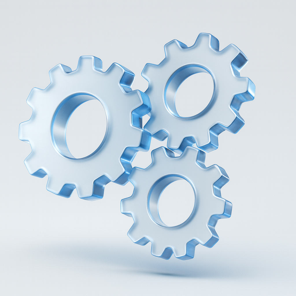 Icône 3D d'engrenages interconnectés